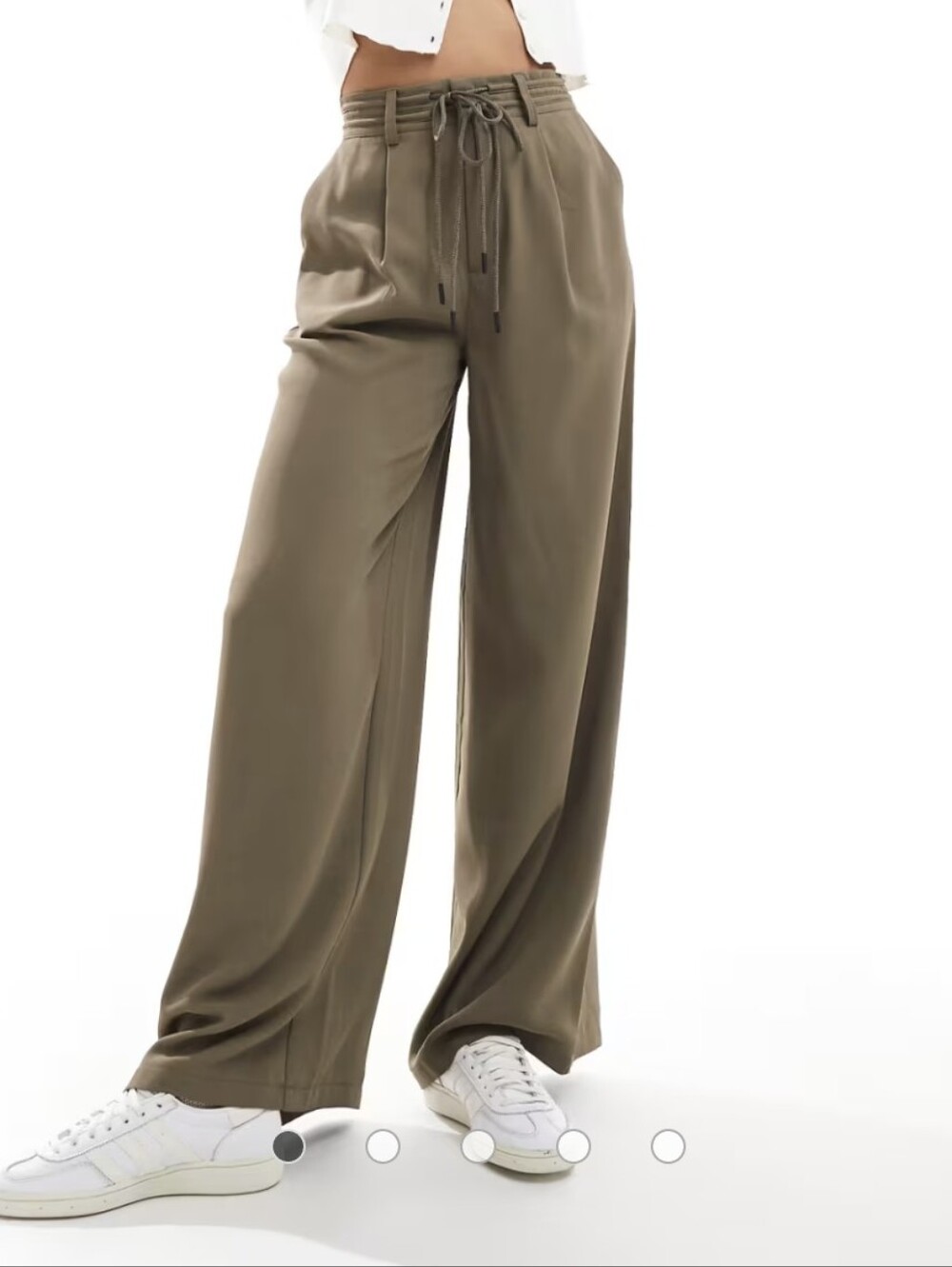 Wide Leg Drawstring Waist Pants in Olive